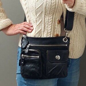 Roots Genuine Leather Black Tribe Crossbody Bag Made in Canada